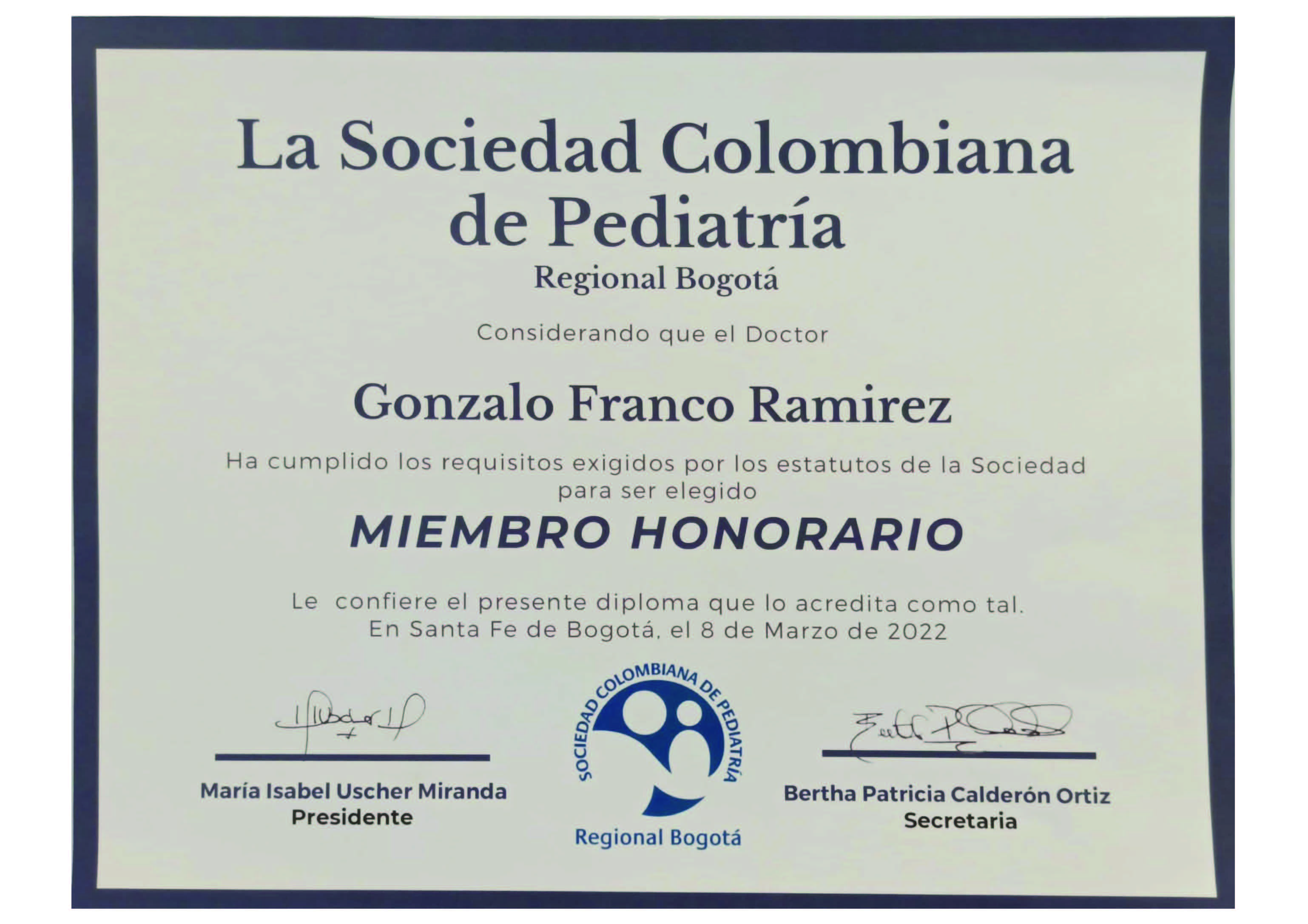 Certificado Sociedad Colombiana de Pediatría